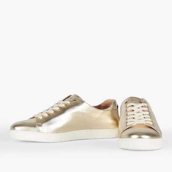 NEW Barbour Women Hallie GOLD Casual Fashion Sneakers LACE UP SHOES LEATHER NIB - Picture 1 of 4